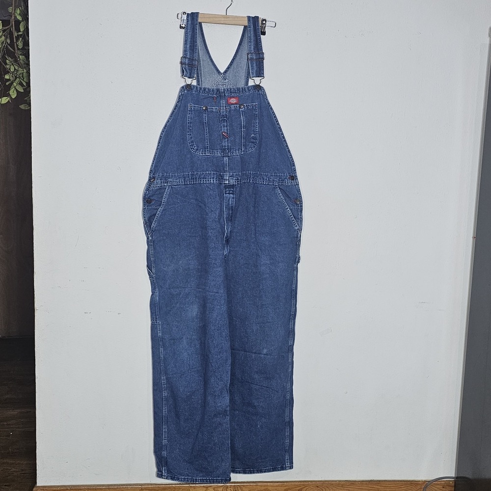 Dickies Rigid Indigo Denim Bib Overalls Men's 44x30 Heavy weight Workwear blue